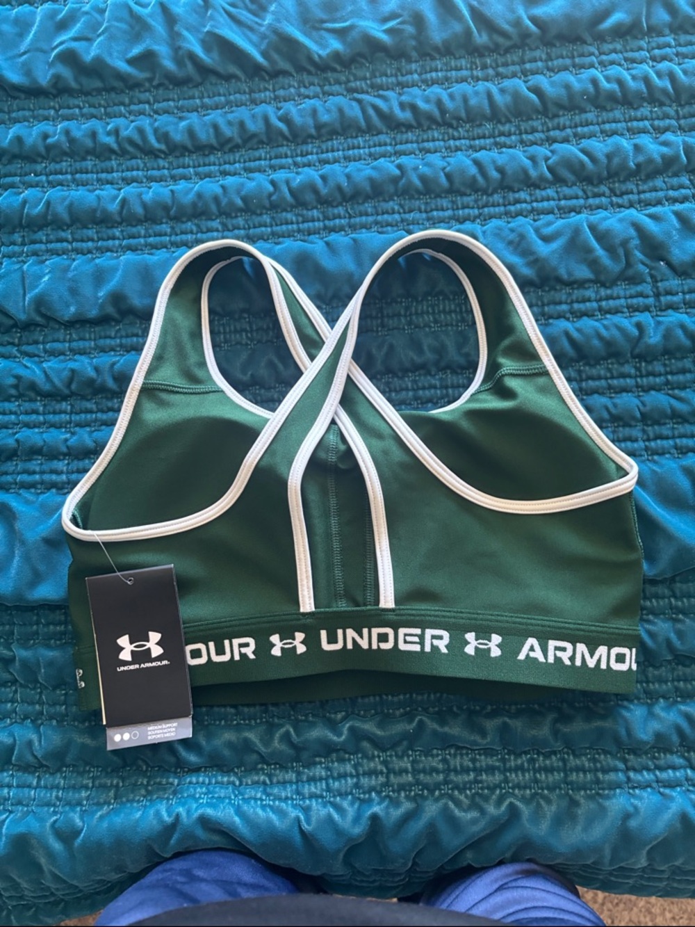 Under Armour Dark Green Sports Bra with White Trim